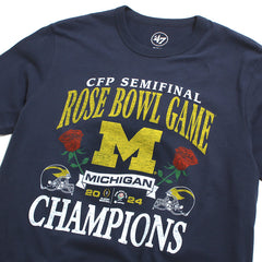 University of Michigan Wolverines 2024 CFP Semi Final Rose Bowl Champions Franklin T-Shirt Atlas Blue