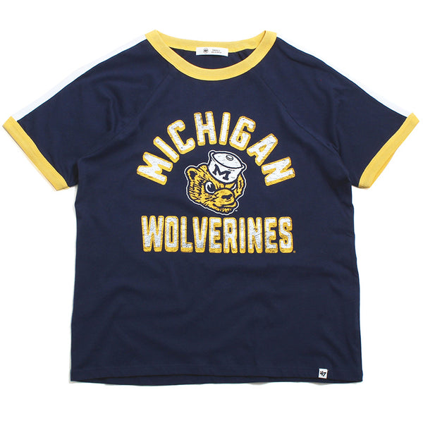 University of Michigan Wolverines Women's Double Header Sweet Heat Peyton T-Shirt Vintage Atlas Blue