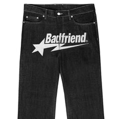 Star Pant Embroidery Raw Denim Black / White