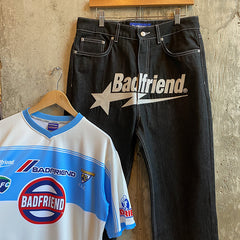 Star Pant Embroidery Raw Denim Black / White