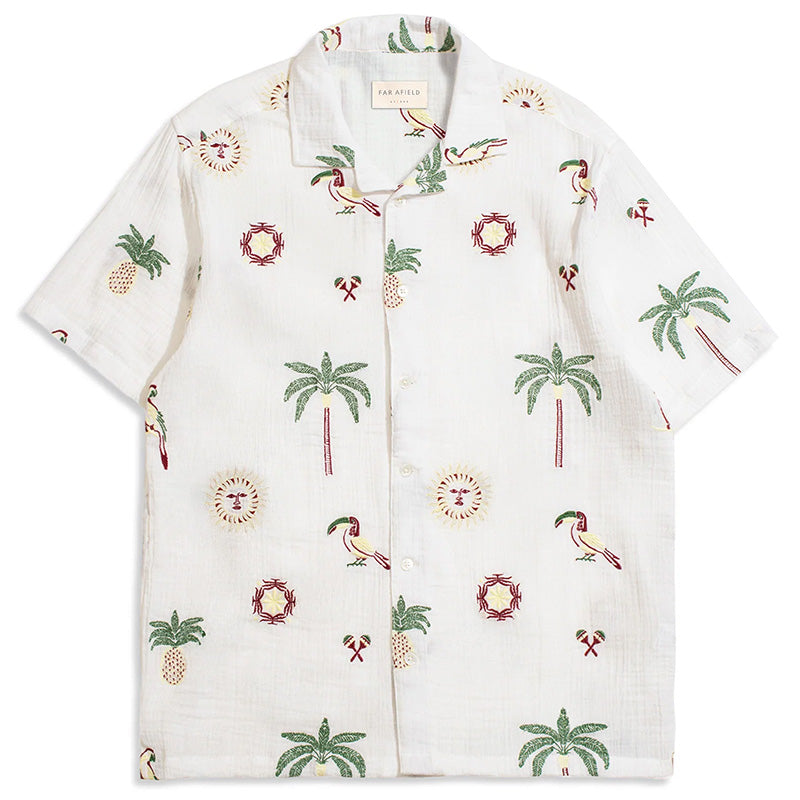 Stachio S/S Shirt Tropical Embroidery White Stachio S/S Shirt Tropical Embroidery White