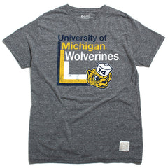 University of Michigan 1970s Square Tri-Blend T-Shirt Streaky Grey