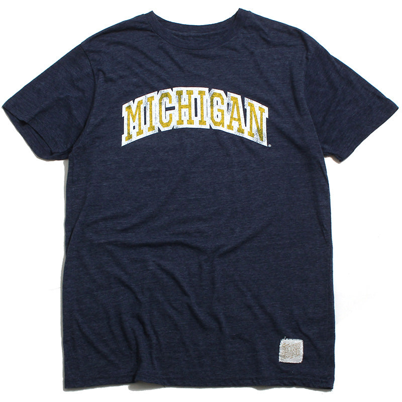 University of Michigan Thick Outline Arch Tri-Blend T-Shirt Streaky Navy University of Michigan Thick Outline Arch Tri-Blend T-Shirt Streaky Navy