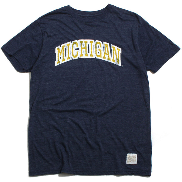 University of Michigan Thick Outline Arch Tri-Blend T-Shirt Streaky Navy