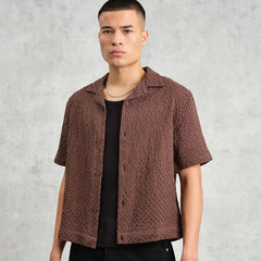 Lido Box Dobby Weave Short-Sleeve Shirt Brown