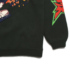 Burning Monster Crewneck Knit Sweater Green