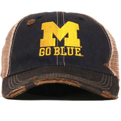 University of Michigan Big Blue Washed & Distressed Trucker Hat Navy