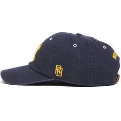 University of Michigan Wolverine Head Brushed Cotton Leather Strapback Hat Navy