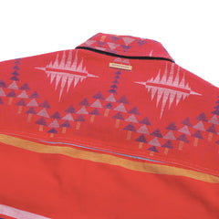 Ikat Denim-Detailed Jacquard Overshirt Red