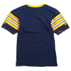 University of Michigan Golden Wolverine & Striped Sleeves Bike Football T-Shirt Navy (Extra Small)