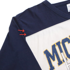 University of Michigan Looney Tunes Kicking Field Goal College Ware Football Raglan Navy / Cream (XL)