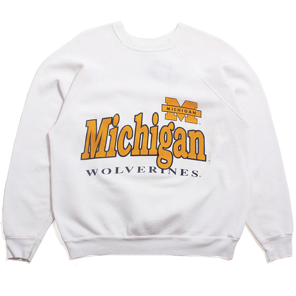 University of Michigan 1970's Text & Bar M Logo Tultex Crewneck Sweatshirt White (Large)