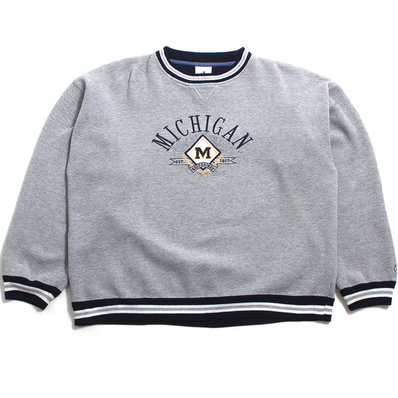 University of Michigan Embroidered Arch & Diamond M Midwest Embroidery Crewneck Sweatshirt Knit Grey (Large) University of Michigan Embroidered Arch & Diamond M Midwest Embroidery Crewneck Sweatshirt Knit Grey (Large)