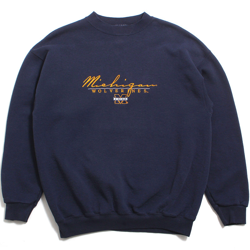 University of Michigan Embroidered Script & Bar M NCC Crewneck Sweatshirt Navy (Large) University of Michigan Embroidered Script & Bar M NCC Crewneck Sweatshirt Navy (Large)