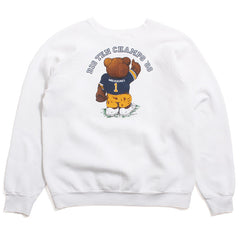 University of Michigan 1988 Big Ten Champs Teddy Bear Front & Back Crewneck Sweatshirt White (Large)