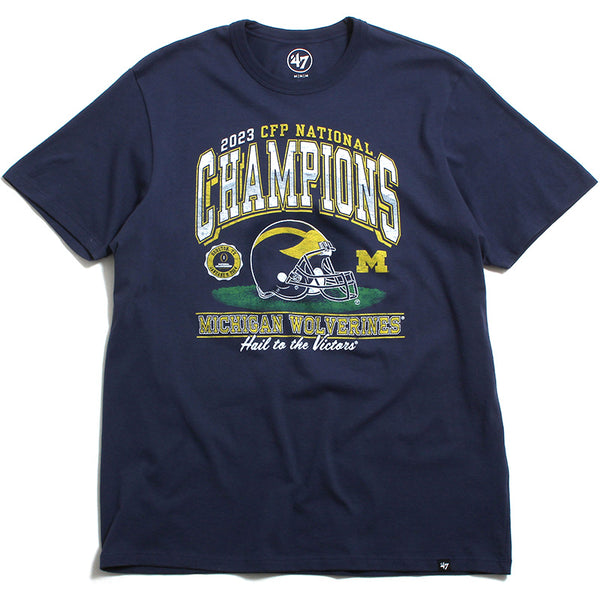 University of Michigan Wolverines 2023 CFP National Champions Arch & Helmet Franklin T-Shirt Atlas Blue