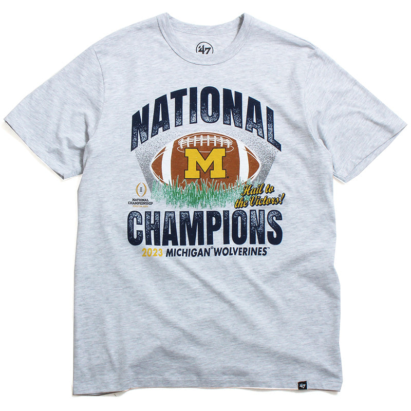 47 Brand - University of Michigan Wolverines 2023 CFP National Champions  Football Block M Franklin T-Shirt Relay Grey –