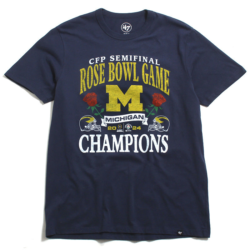 University of Michigan Wolverines 2024 CFP Semi Final Rose Bowl Champions Franklin T-Shirt Atlas Blue