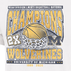 University of Michigan Wolverines 2X NCAA Basketball National Champions Franklin T-Shirt White Wash