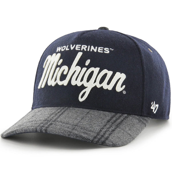 University of Michigan Wolverines Windowpane Plaid Script Hitch RF Hat Navy