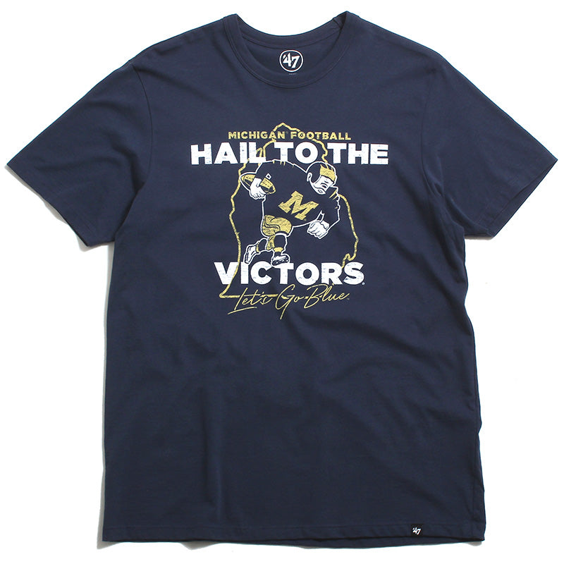 University of Michigan Wolverines Vintage Cartoon Football Player Regional Premier Franklin T-Shirt Atlas Blue