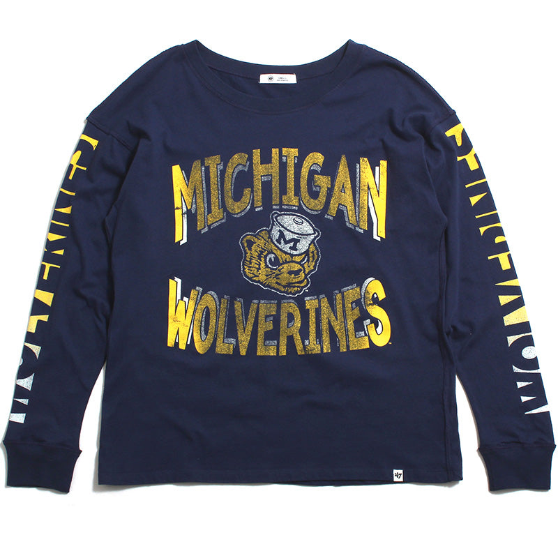 47 Brand - University of Michigan Wolverines Women's Cloud Nine SOA LS T- Shirt Atlas Blue –