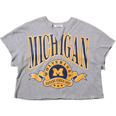 University of Michigan Wolverines Women's Banners Out Oversized Notch Neck T-Shirt Quartz Grey
