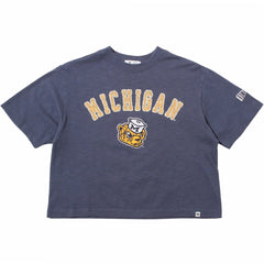 University of Michigan Wolverines Women's Elmore Well Worn Heavy Slub Crop T-Shirt Rusted Navy