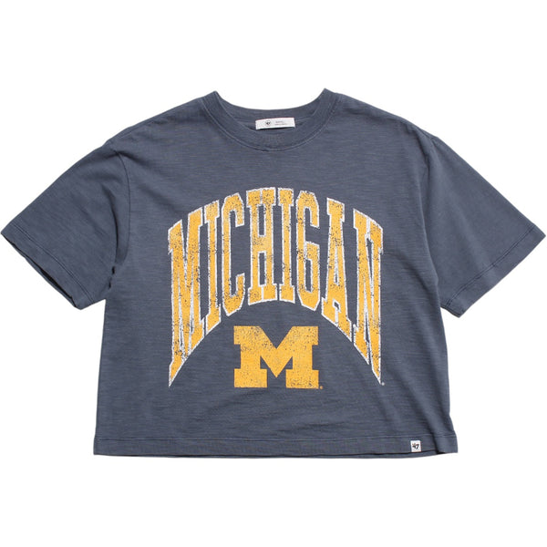 University of Michigan Wolverines Women's Mindi Heavy Slub Crop T-Shirt Rusted Navy