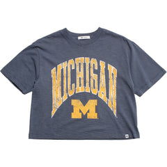 University of Michigan Wolverines Women's Mindi Heavy Slub Crop T-Shirt Rusted Navy
