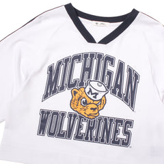 University of Michigan Wolverines Women's Vintage Big Overarch Drop Needle Raglan Jersey White