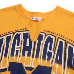 University of Michigan Wolverines Women's Win Big Oversized Notch Neck T-Shirt Galley Gold
