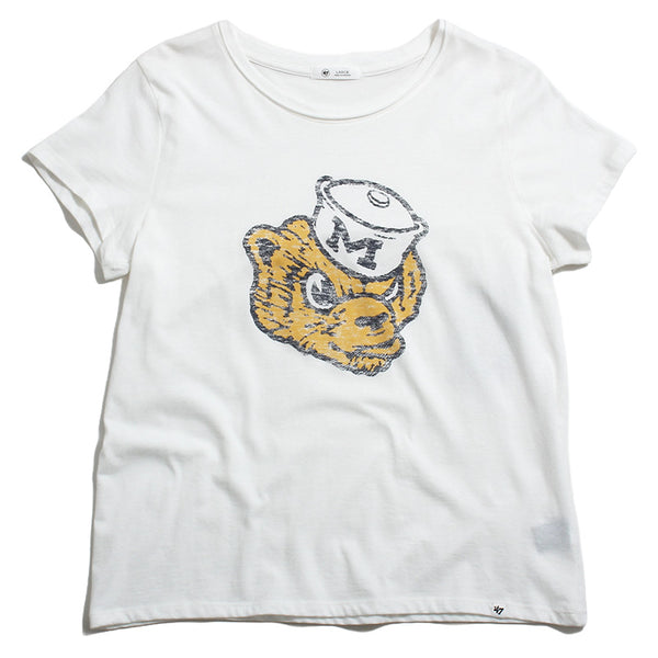 University of Michigan Wolverines Women's Wolverine Head Premier Frankie T-Shirt White Wash