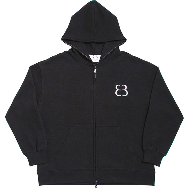 Waffle Knit Zip Up Hoodie Black