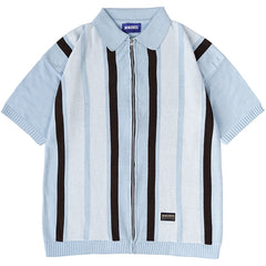 Junior S/S Zip Knitted Polo Blue / Multi