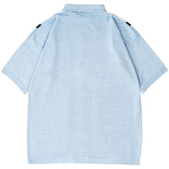 Junior S/S Zip Knitted Polo Blue / Multi