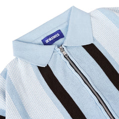 Junior S/S Zip Knitted Polo Blue / Multi