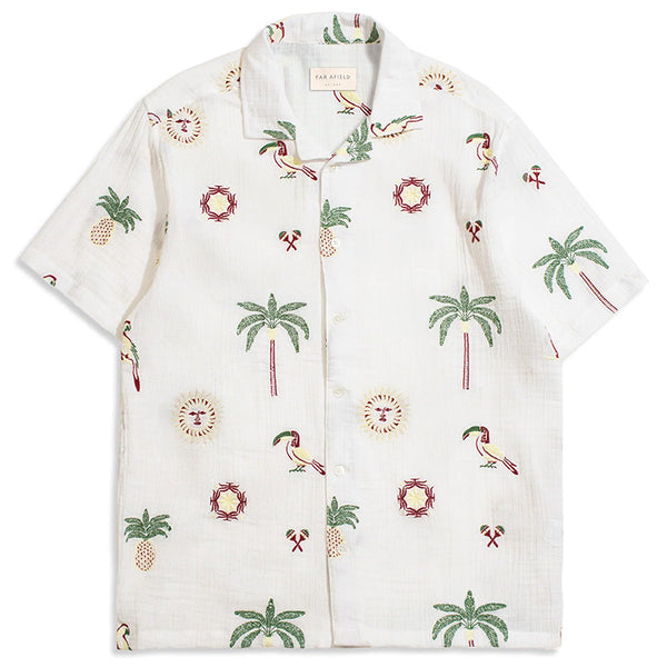 Stachio S/S Shirt Tropical Embroidery White