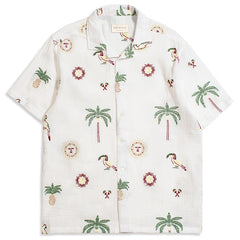 Stachio S/S Shirt Tropical Embroidery White