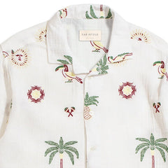 Stachio S/S Shirt Tropical Embroidery White