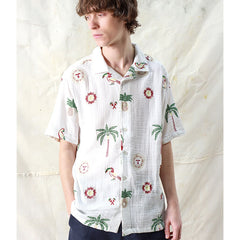 Stachio S/S Shirt Tropical Embroidery White