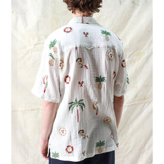 Stachio S/S Shirt Tropical Embroidery White