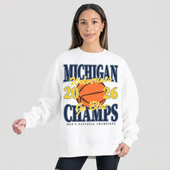 University of Michigan Wolverines Women's 2026 Basketball National Champions Premium Fleece Drop Shoulder Crewneck Pullover White