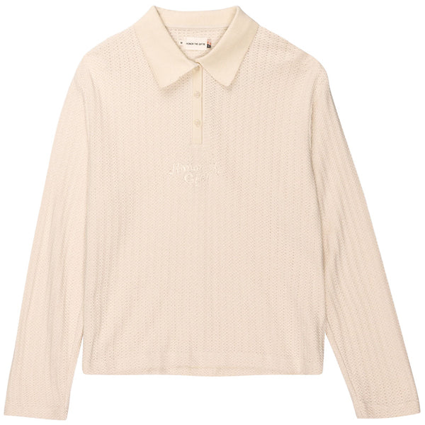 Long Sleeve Knit Polo Bone
