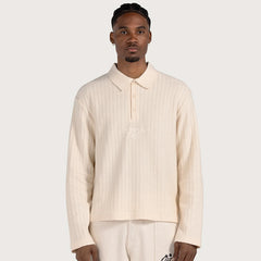 Long Sleeve Knit Polo Bone