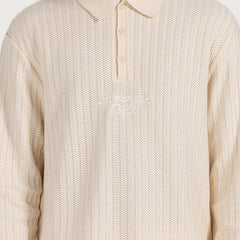 Long Sleeve Knit Polo Bone