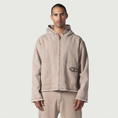 Washed Canvas Zip Hoodie Tan