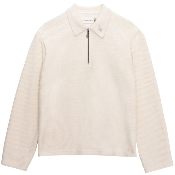 Wavy Knit Long Sleeve Polo Bone