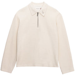 Wavy Knit Long Sleeve Polo Bone