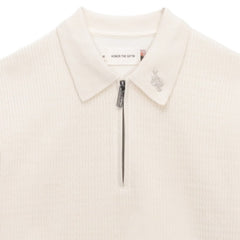Wavy Knit Long Sleeve Polo Bone
